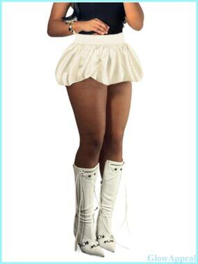 Women Y2K Bubble Mini Skirt High Waist Pleated A-Line Puffy Balloon